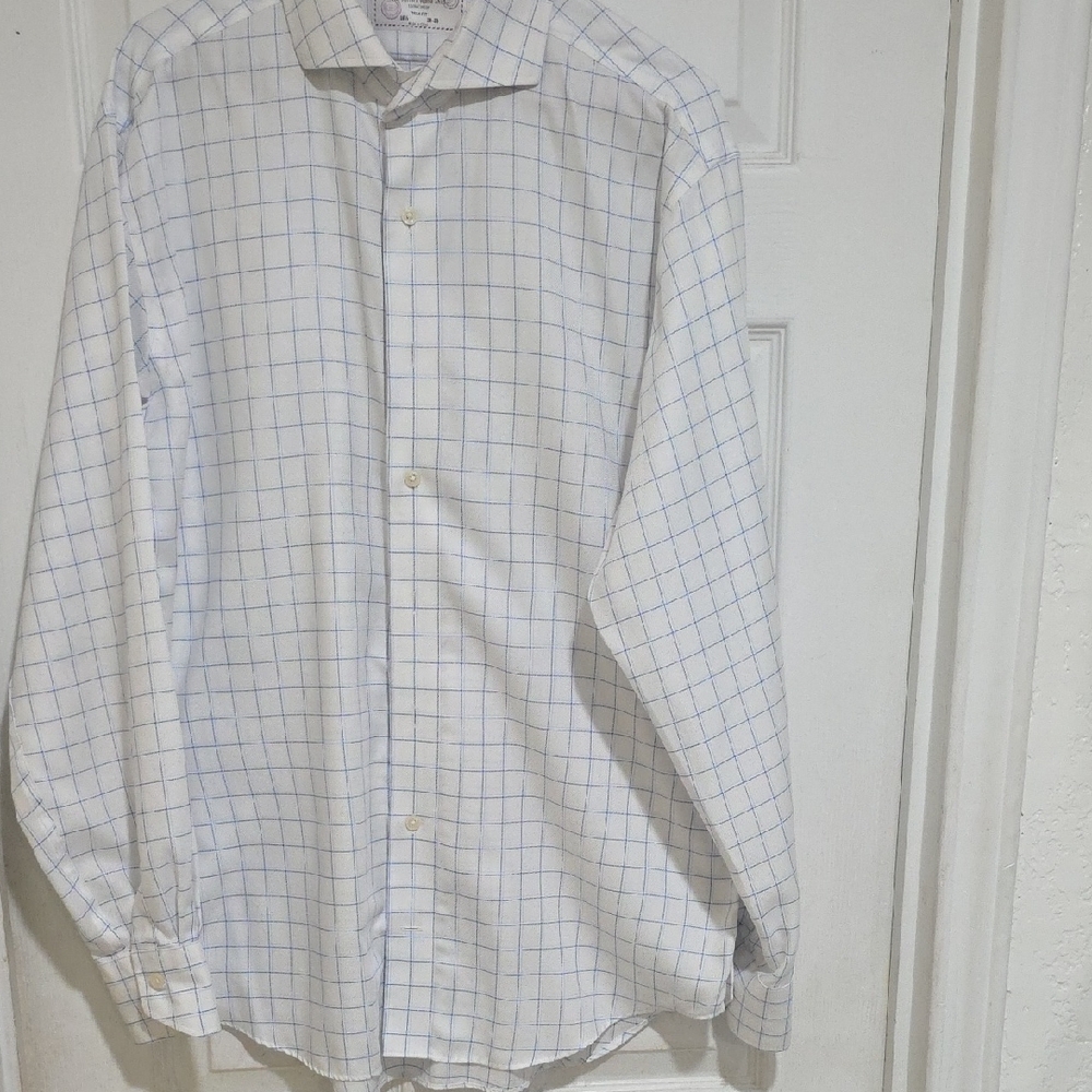 Lorenzo Uomo White Dress Shirt with Light Blue Windowpane
